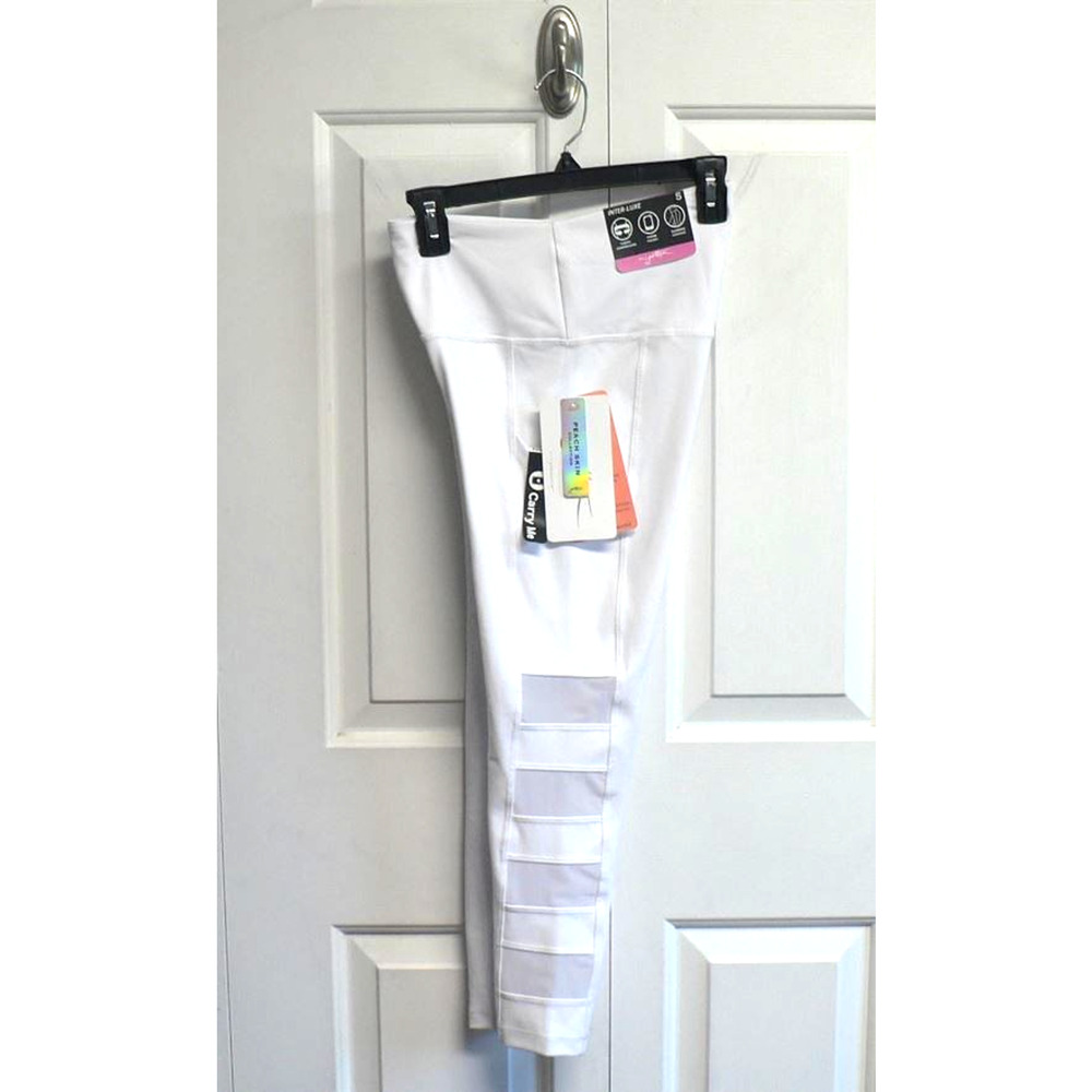 X by Gottex Women's Mesh Bllock Sides Capri Pocket Legging in‎ White Small $74